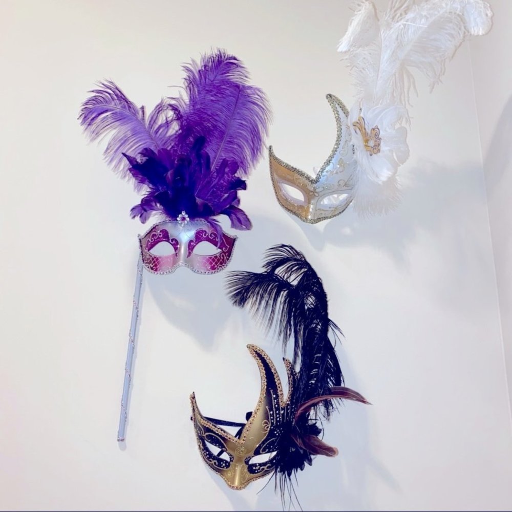 Lot of 3 Face Masks with Feathers NOLA and Venice